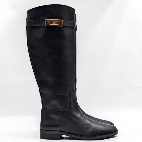Tory Burch • T Hardware Equestrian Riding Boots Tall Black Leather - Picture 5 of 13